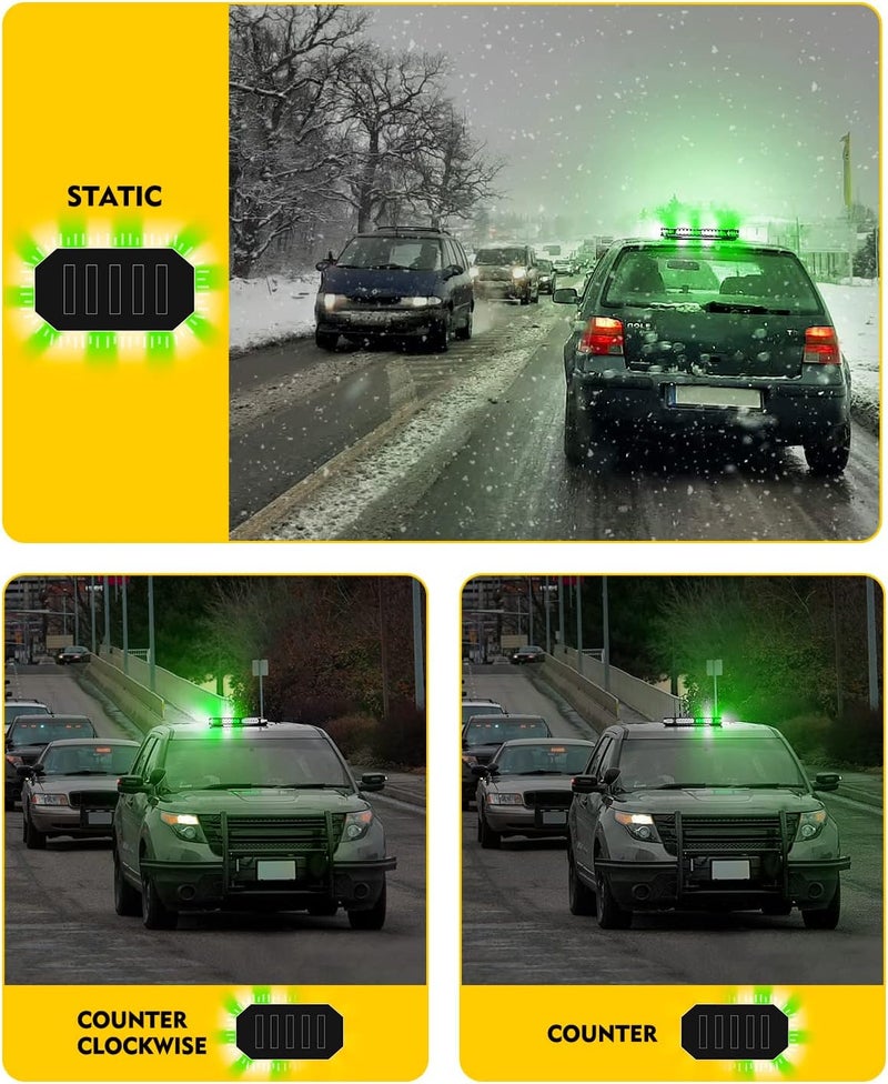 LUMENIX 42 LED Roof Top Strobe Beacon Light Bar Hazard Warning Emergency Flashing Plow Lights with Controller for Construction Vehicles Tow Trucks Snowplow Postal Cars White Green (Patent Design) - Image 5